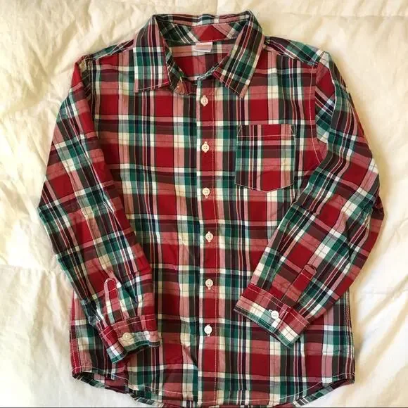 Gymboree Christmas Long Sleeved Button Shirt Red Green M (7-8)