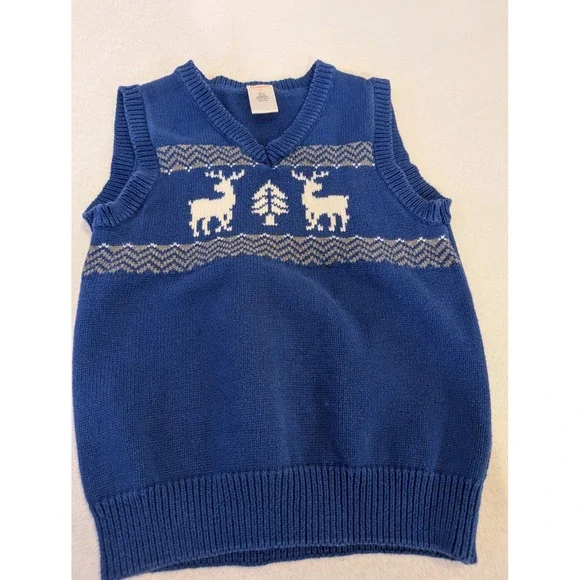 Gymboree Joyful‎ Winter Holiday Blue Reindeer Tree Sweater Vest Boys 4T