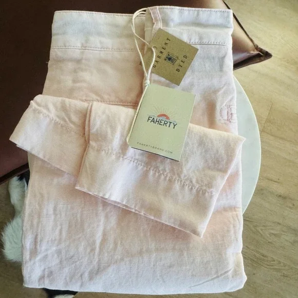 Faherty Malibu Linen & Cotton Chino Shorts, Size 40 Waist, Summer Pink, NWT‎