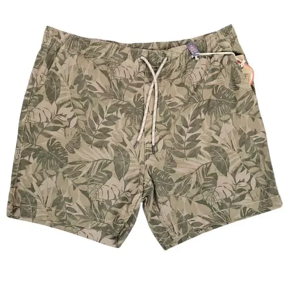 NWT Faherty Shorts Mens XXL Green Tan Essential Drawstring Lightweight Tropical