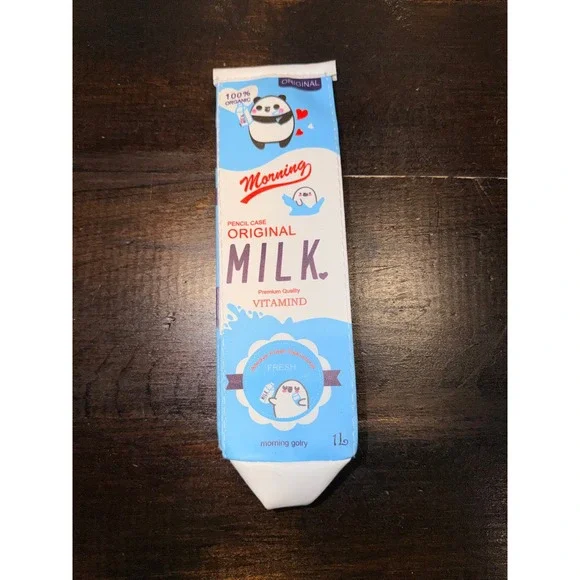 Morning Glory Kawaii Milk Carton Pencil Case Blue Panda Novelty Stationery Bag