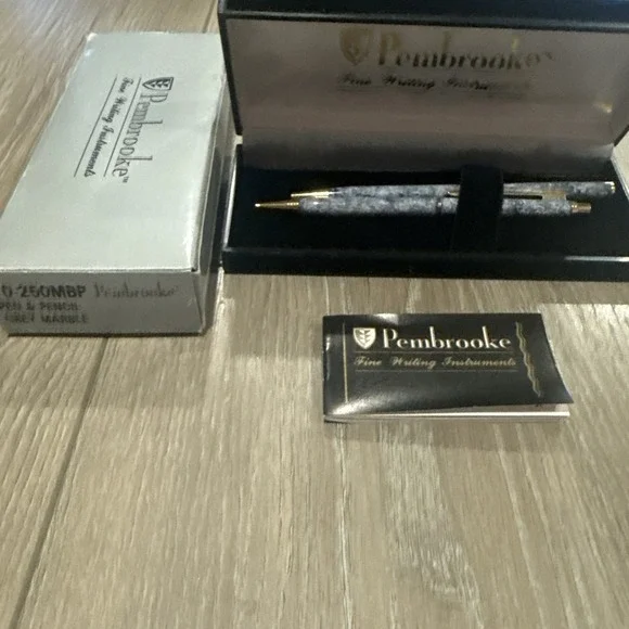 Pembrooke Vintage Ball Point Pen and Mechanical Pencil Set NIB NOS Gray‎ Marble