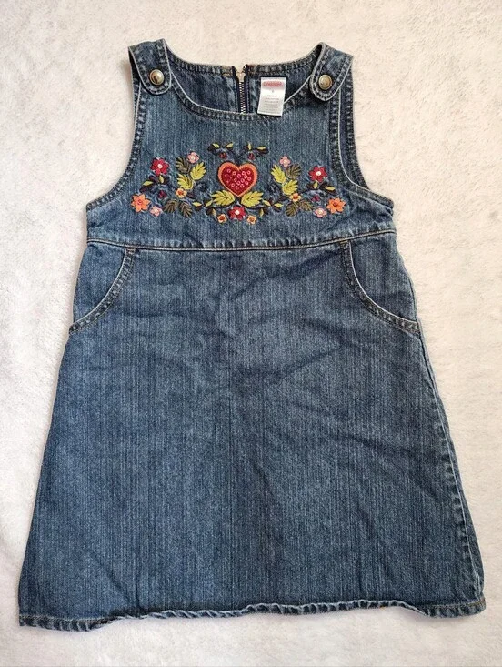 Vintage Gymboree Blue Denim Dress with Embroidery Size 6