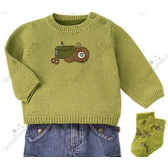 Gymboree Vintage‎ Petting Zoo Green Tractor Cotton Sweater Size 6-12 Months