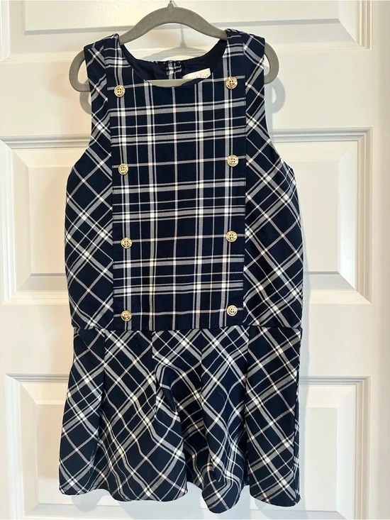 Gymboree Tidal Plaid Sleeveless Twill Pleated Jumper Dress | Girls Size 7 | EUC