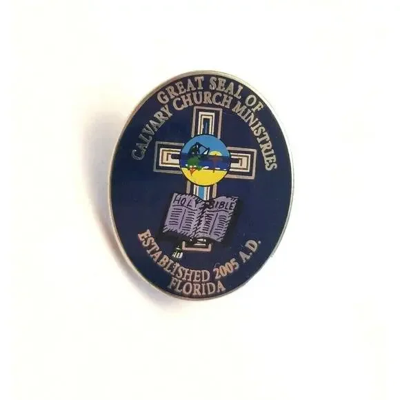 Great Seal of Calvary Church Ministries 2005 Florida Pin Blue Enamel Cross Brooc