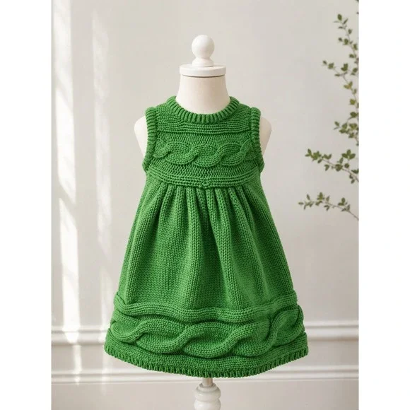 Gymboree Kelly Green Cable Knit Sleeveless Baby Sweater Dress 12-18 Months