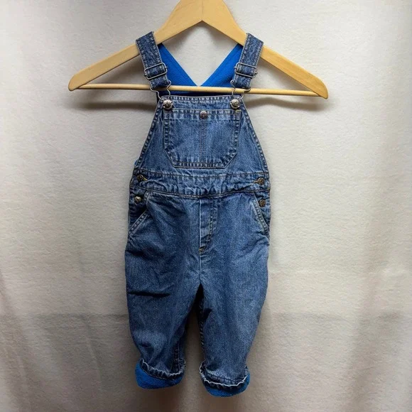 Gymboree Kids X-Small Denim Overalls Blue Fleece Lined Cuffed‎ Jeans