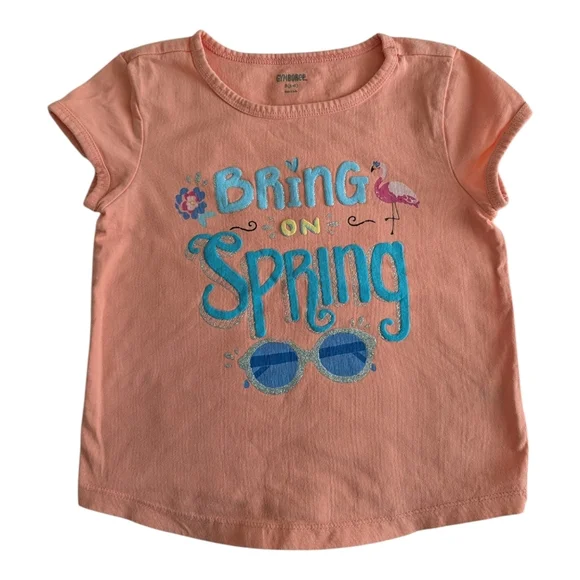 Gymboree Girls Peach Short-Sleeve 'Bring On Spring' Graphic Tee Size 5-6