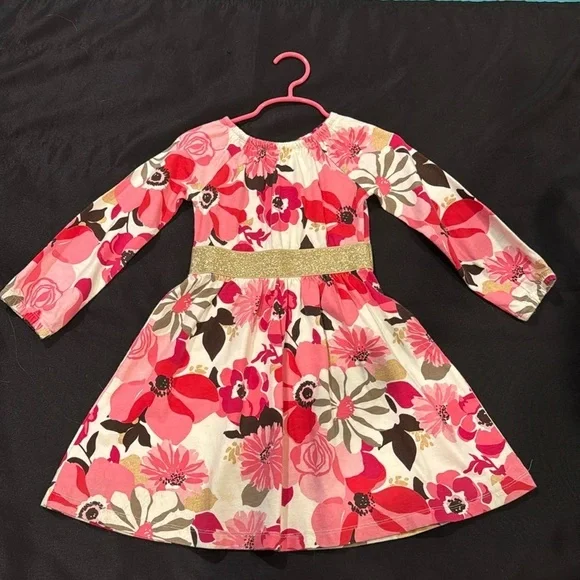 Gymboree floral dress size 4 with gold elastic waist