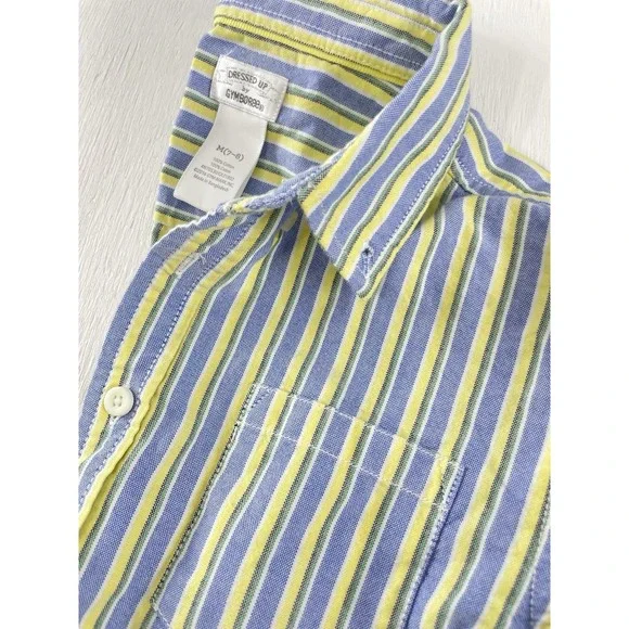 Gymboree Boys Blue Chambray Yellow Striped Long Sleeve Dress Shirt Size M 7/8