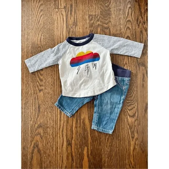 GYMBORee 0-3 Months 3-piece Bundle Knit Top, Flannel Shirt and Denim Bottoms BUY