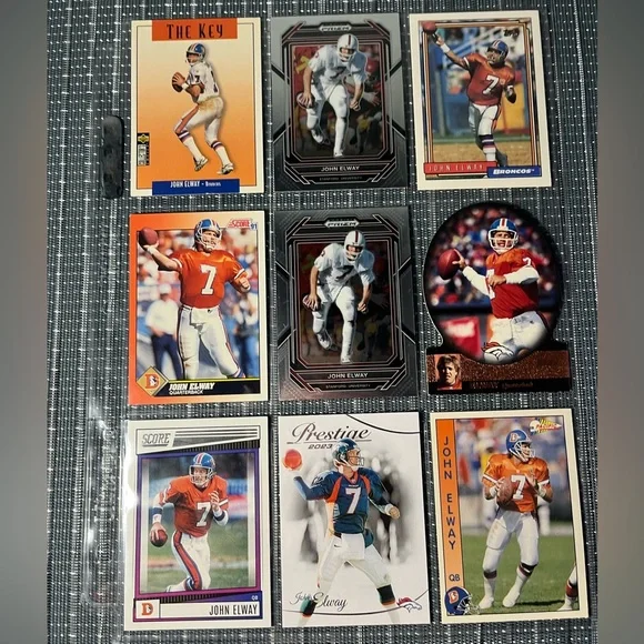 🏈 John Elway NFL National Football League Sports Trading Cards, Qty 9, Lot #3