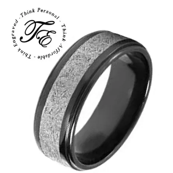 Men's Real Black Tungsten Promise Ring With Meteorite Inlay