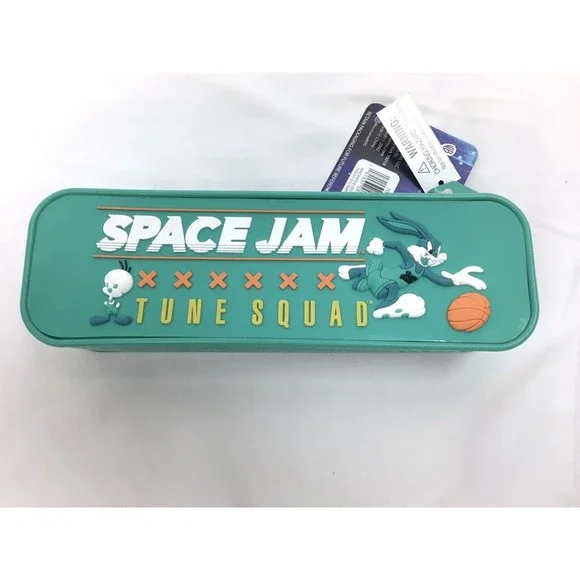 New Space Jam Tune Squad Silicone Pencil Box Case Pen Markers Zippered Green