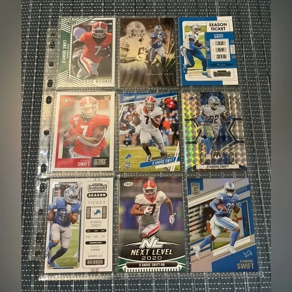 🏈 D’Andre Swift, Lot of 9 NFL Football Trading Cards, Detroit Lion’s