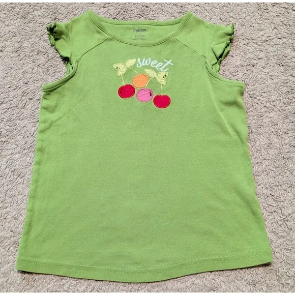 Gymboree Very Cherry Girls Top Sz 7 Fruit Summer Ruffle Sleeve 100% Cotton Bling