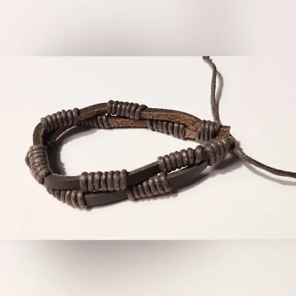 Men's‎ leather bracelet layered brown new d12