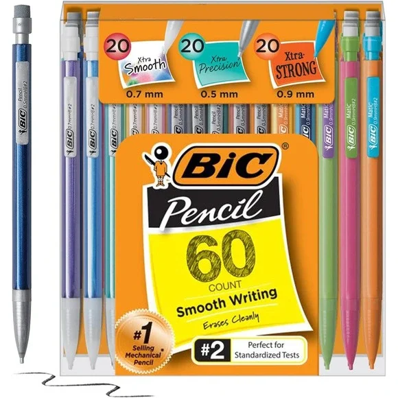 BIC‎ Mechanical Pencil 60ct Variety Pack 0.5mm/0.7mm/0.9mm Office School Supply