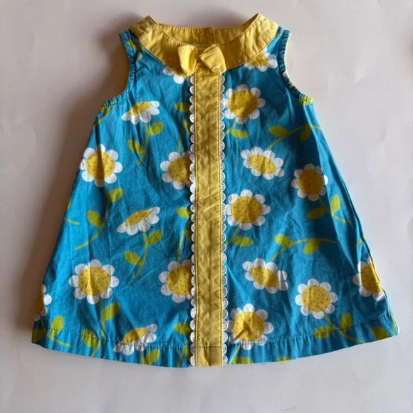 Gymboree Baby Girls Blue Daisy Floral Dress Yellow Lace Trim 3-6 Months Y2K