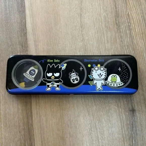Vintage 1997 Sanrio Planet Patrol Alien Daba Black Pencil Case Tin