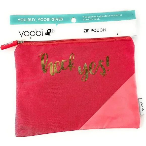 Yoobi HECK YES Berry Red & Coral Pink Zippered Storage Craft Pencil Pen Pouch