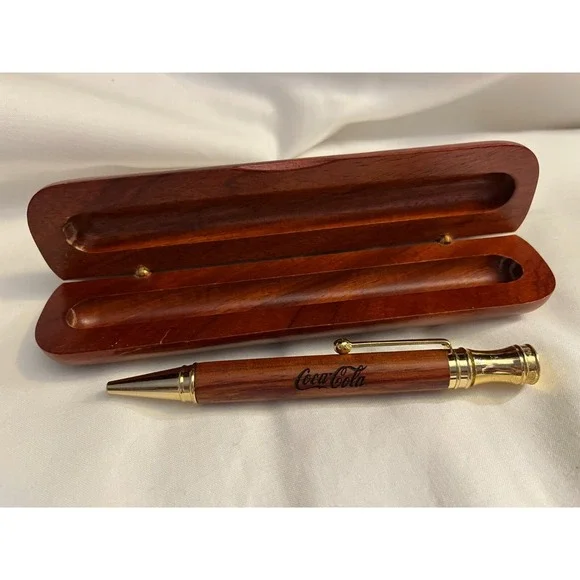 Vintage Coca Cola engraved wooden pen in wooden case-Rockford Safety First