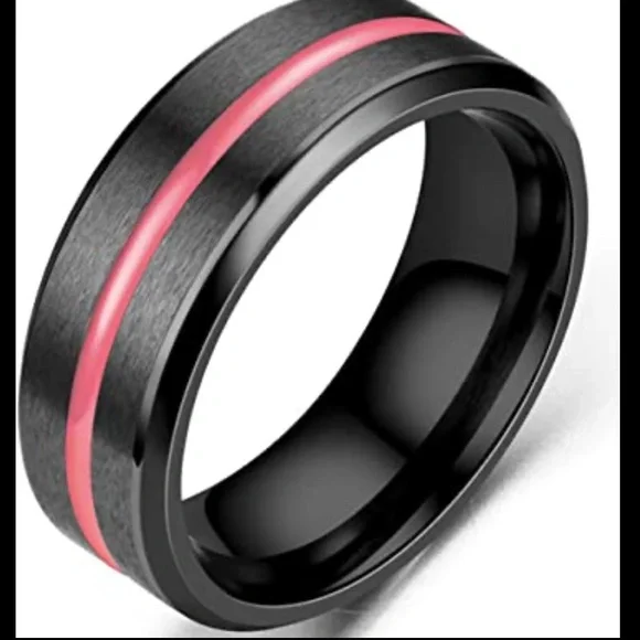 Jude Jewelers 8MM Classical Black/pink Stainless Steel Ring Plain Band