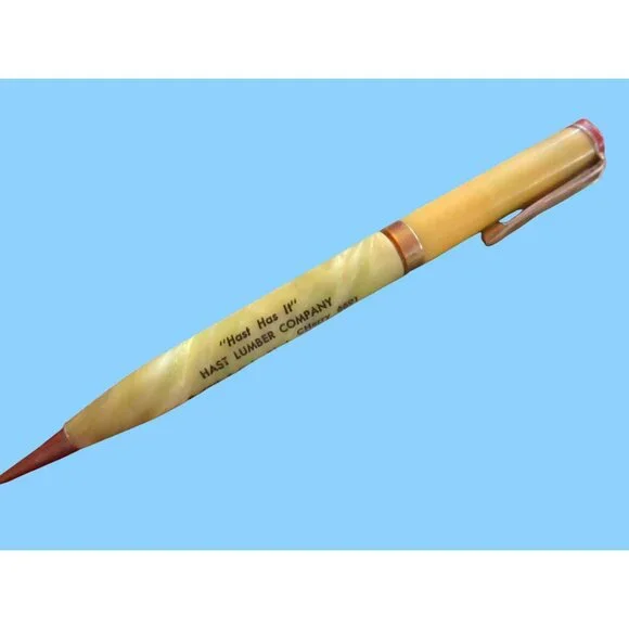 Vintage Ritepoint Advertising Pencil Hast Lumber Co. Yellow Swirl Barrel