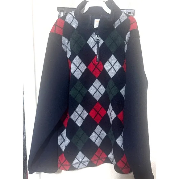 Gymboree Boys Argyle Sweater Navy Blue & Red 1/4 Zip Fleece preppy holiday sz L
