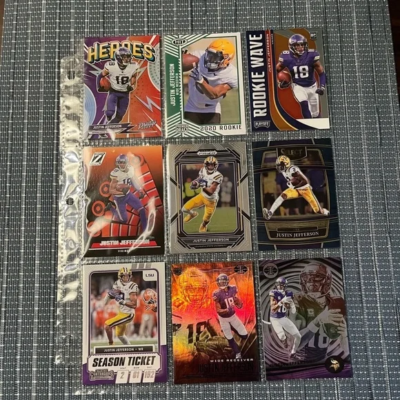 🏈 Justin Jefferson, Lot of 9 NFL Football Trading Cards, Minnesota Vikings