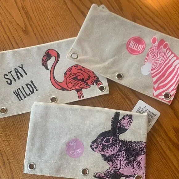 Pencil Pouch Bundle of 3 Zebra Bunny Flamingo