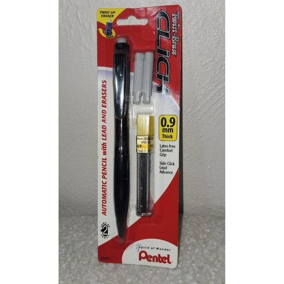 Pentel Twist-Erase Click Mechanical Pencil 0.9mm Starter Kit~NEW‎ (Black) School
