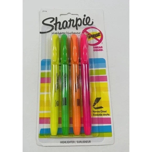 Lot of 6 Packs (4per) Sharpie Narrow Chisel Tip Assorted Fluorescent Highlighter