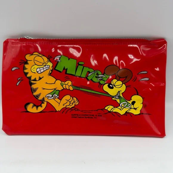 Vintage 1978 Garfield Odie Mine Red Vinyl Pencil Pouch Case Zippered Hong Kong