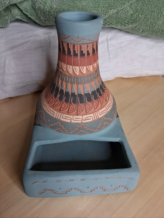 Vintage Navajo Pottery Vase & Business Card Holder Signed Wilson Dine 2000