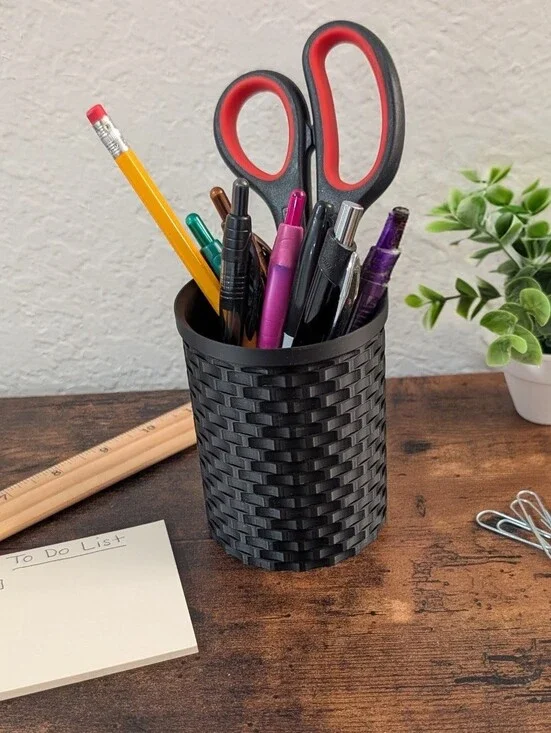 New Black Woven Pen Holder Cup - Home Office Desk Organizer 3d Printed
