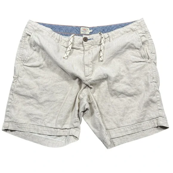 Faherty Men's Shorts Size 38 Drawstring Tan Khaki Beige Linen-Blend 6.5 inseam