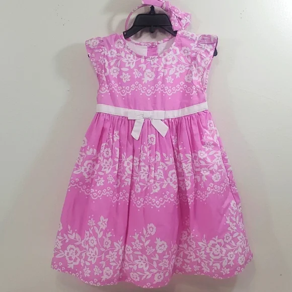 Gymboree 3T pink and white dress with headband