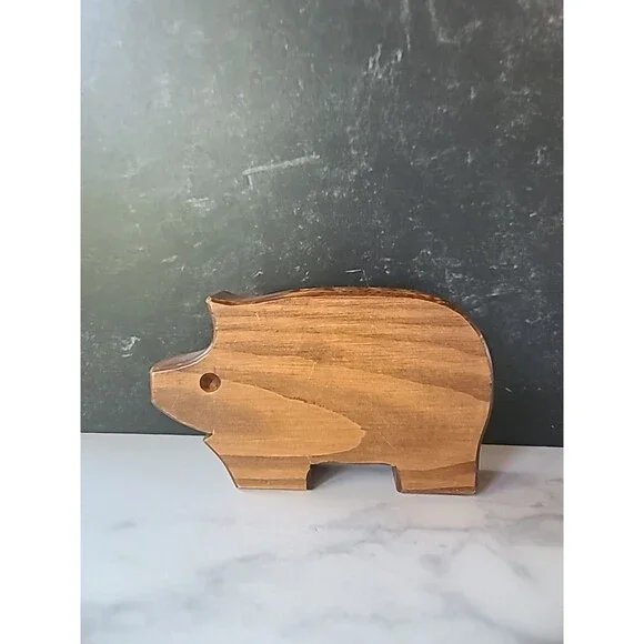 Pen Holder Handmade Wooden Pig Shaped Vintage