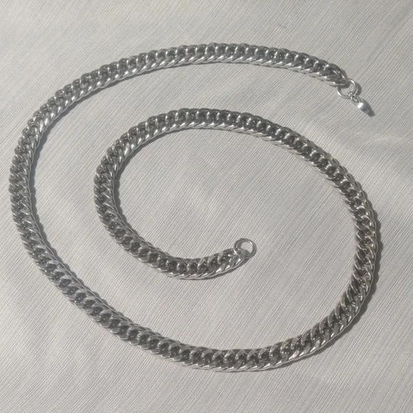 Silver Tone Curb Link Chain Necklace Unisex ~ Heavy Link ✨