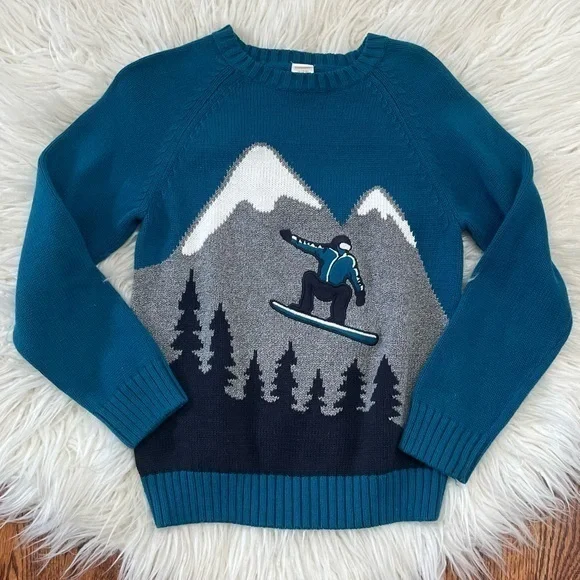 Gymboree‎ blue embroidered knit ski sweater boys size M 7-8
