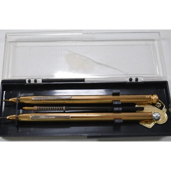 Vintage‎ Tilt-a-matic Gold Tone Metal Mechanical Pen Set in Plastic Case