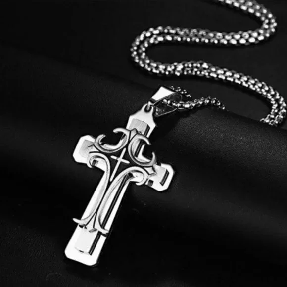 ❤️Stainless steel christian cross pendant necklace for women/men, N90201P224