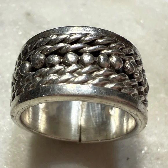 TAXCO Mexico 925 Sterling Silver Spinner Band Ring Thick Braided Vintage Boho