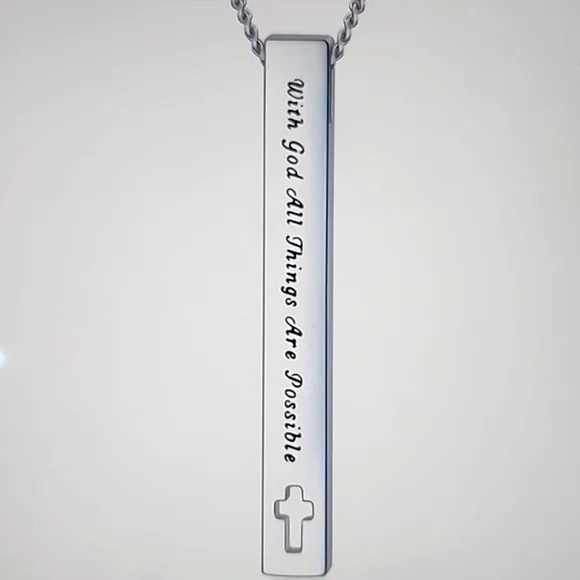 Stainless Inspirational Bible Verse Bar Nercklace.