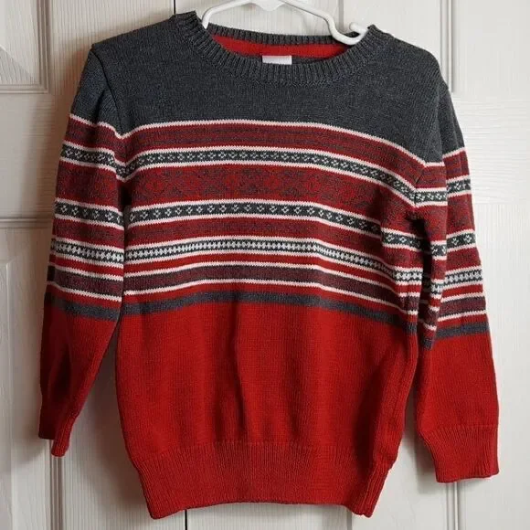 Gymboree Gray Red Print Sweater Sz 3T