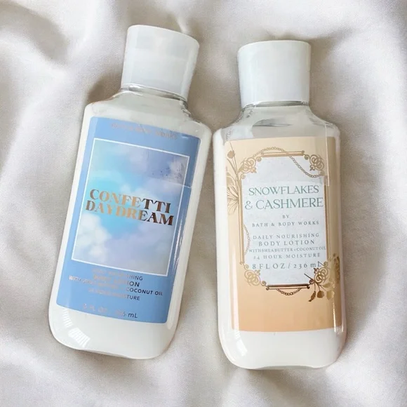 BBW Body Lotion Set of 2, Confetti Daydream and Snowflakes & Cashmere
