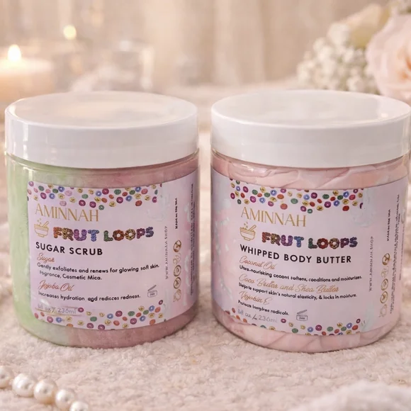Aminnah Fruit Loops Body Care Bundle 🍓🍋 Sugar Scrub + Whipped Butter