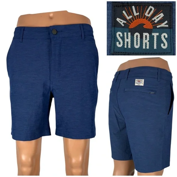 Faherty Mens 30 All Day Shorts Blue Stretch Drawstring Golf Athletic Beach EUC